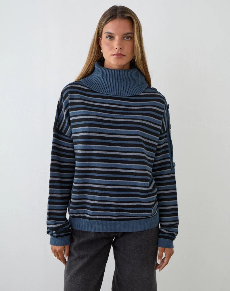 Pull Muniar en maille rayée bleu gris