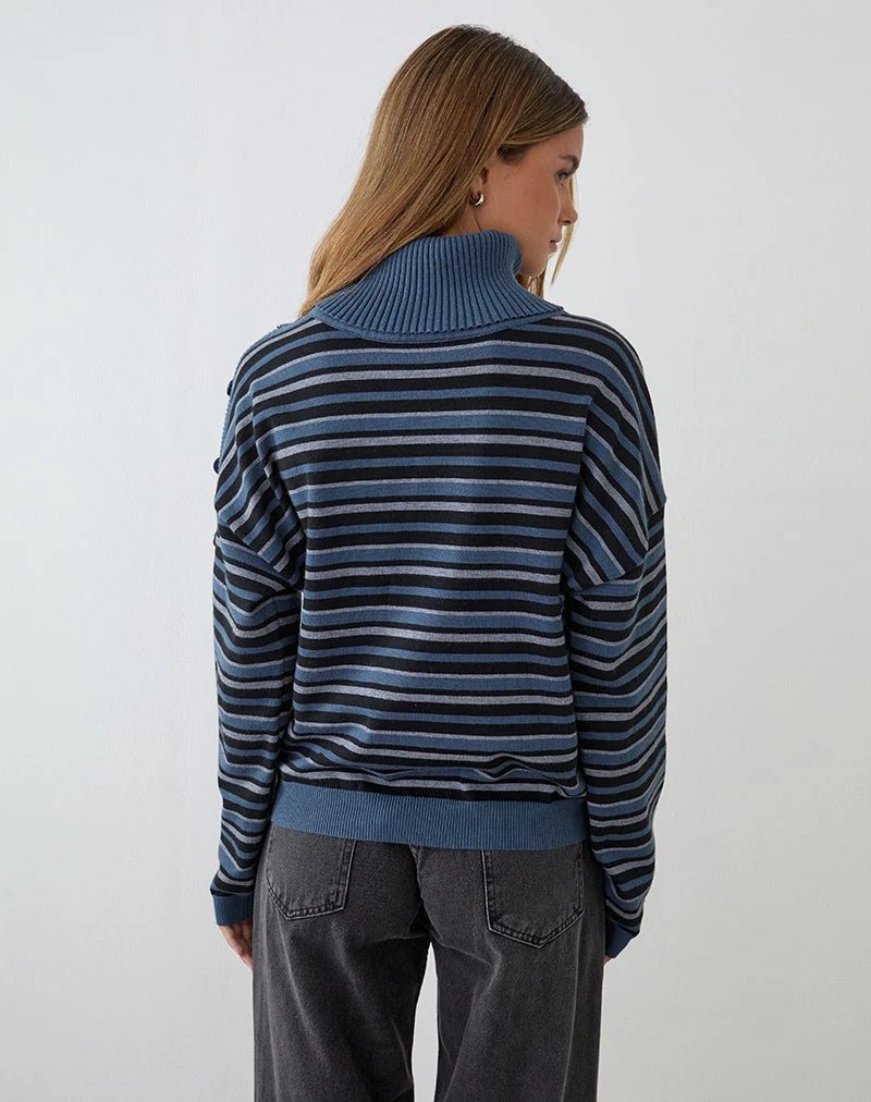 Pull Muniar en maille rayée bleu gris