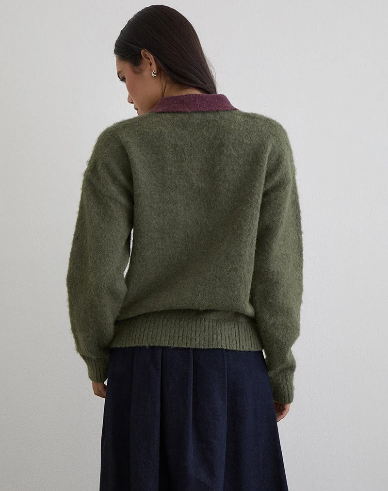 Pull Marvina en maille verte à rayures jaunes