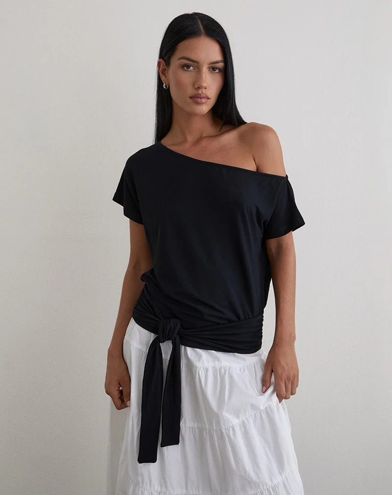 Haut à taille nouée Lola en jersey de rayonne noir