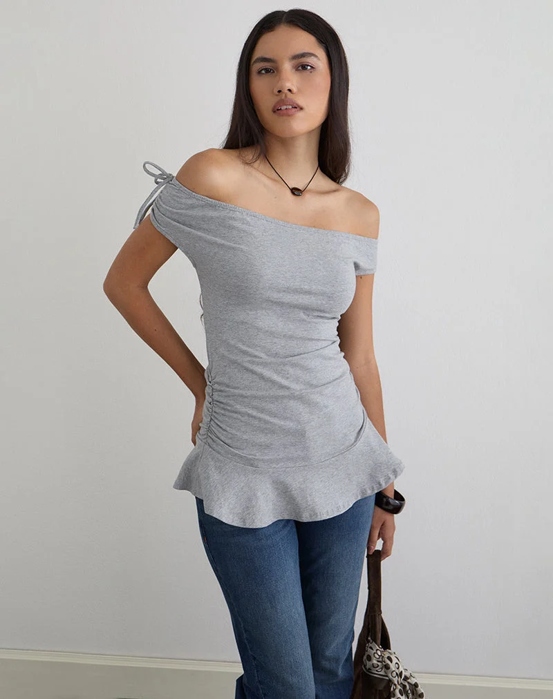 Haut à volants Kanao Bardot gris chiné