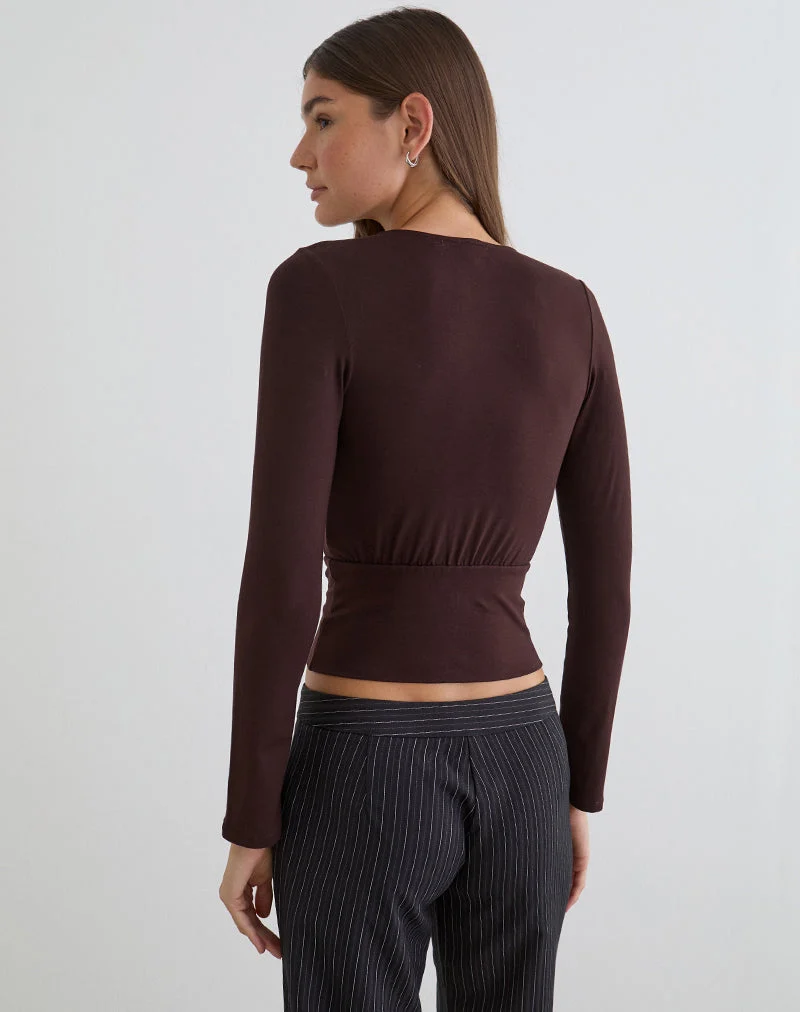 Haut à manches longues Sheon en jersey de rayonne chocolat amer