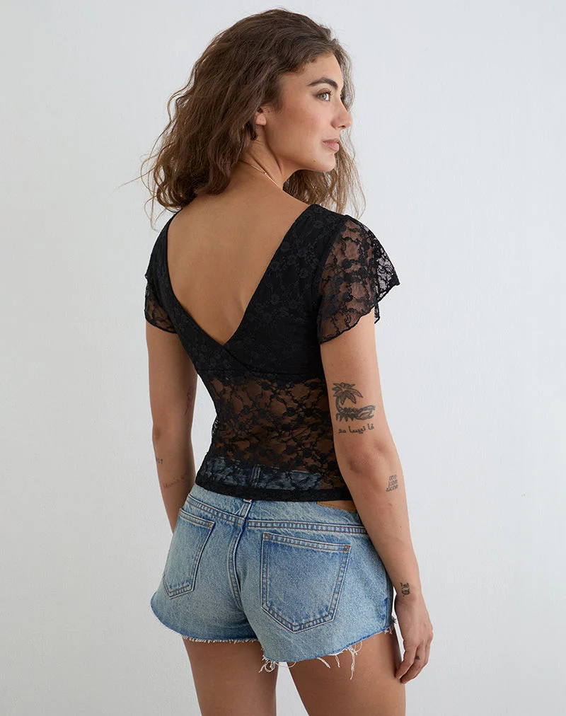 Haut sous-poitrine Warita en dentelle noire