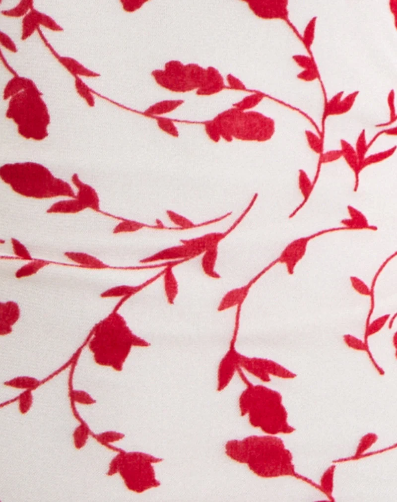 Jupe mi-longue Radu, couleur crème, avec motif floqué de lys rouges feuillus
