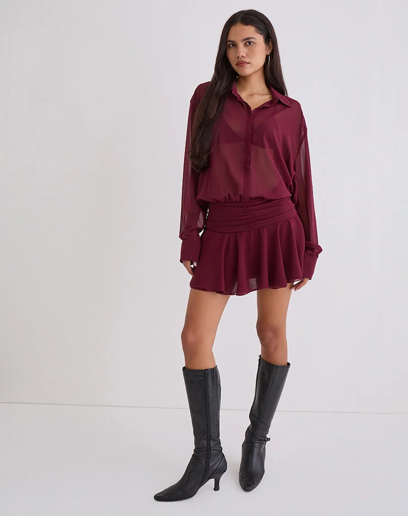 Combinaison-short à manches longues et boutons Azphira, couleur bordeaux