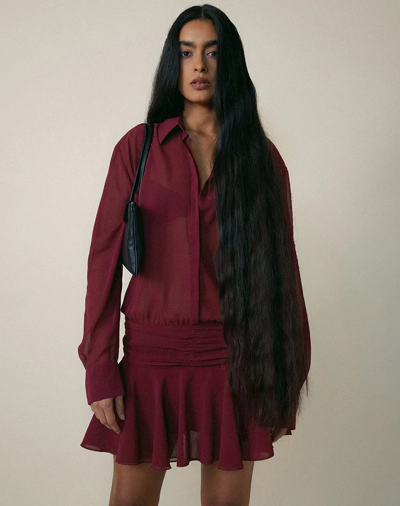 Combinaison-short à manches longues et boutons Azphira, couleur bordeaux