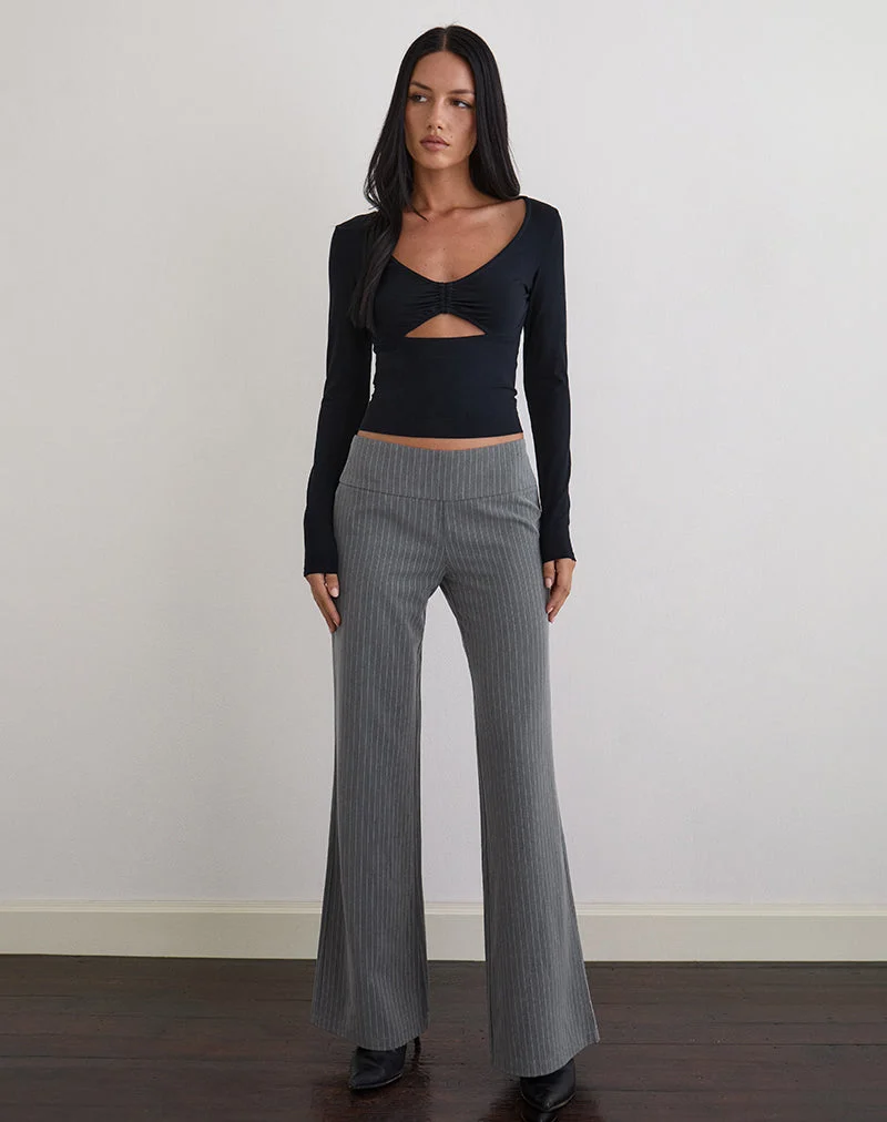 Pantalon Zolena en tissu gris à fines rayures