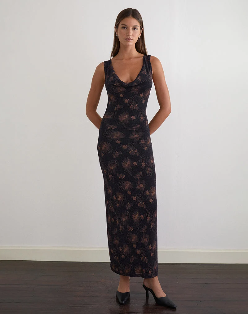 Robe longue Minso noire avec reflets bronze