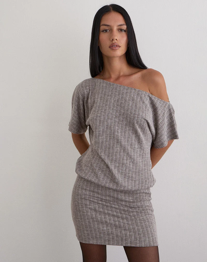 Mini-robe Amelita en maille côtelée marron gris