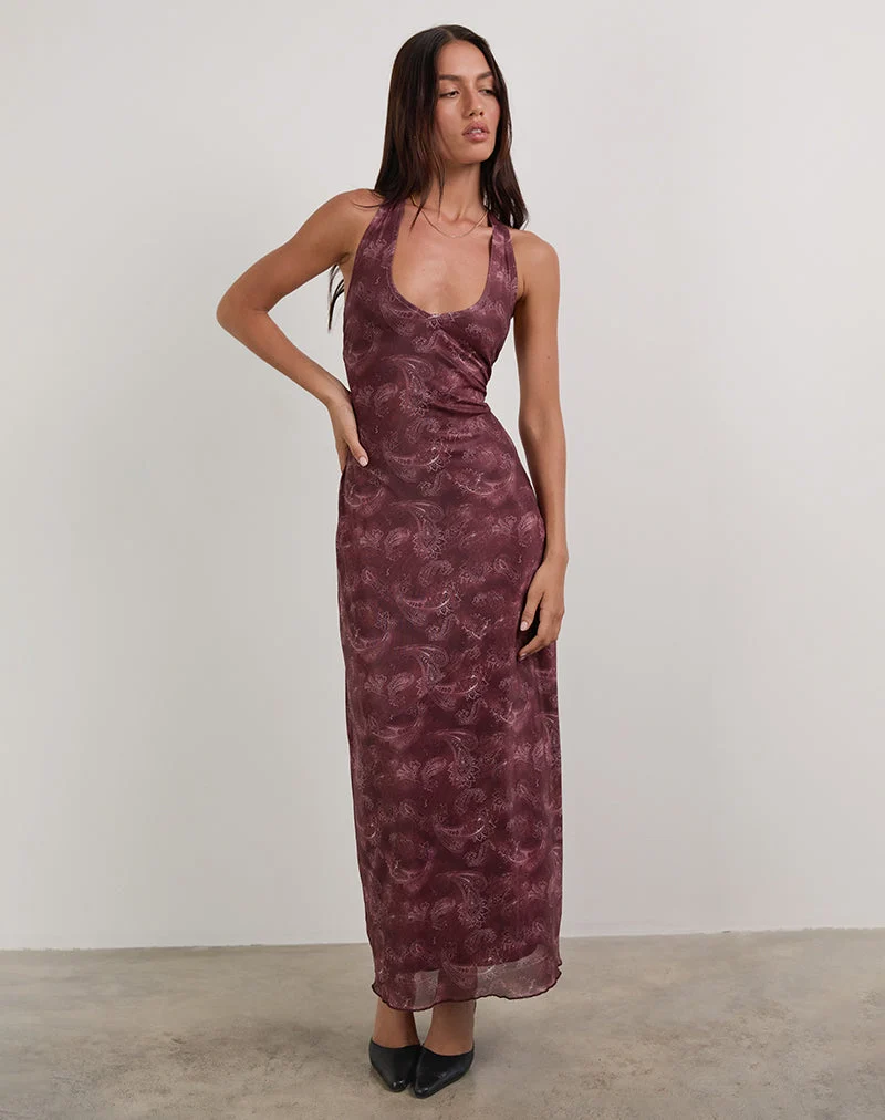 Datari Maxi Dress in Mesh Tonal Paisley Plum (Robe longue en maille à motif marguerite)