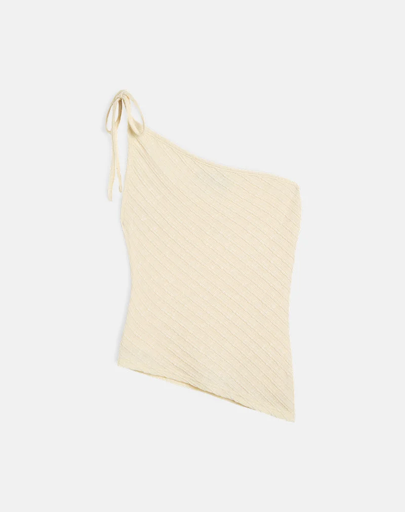 Top Rusana en maille diagonale transparente Buttercream