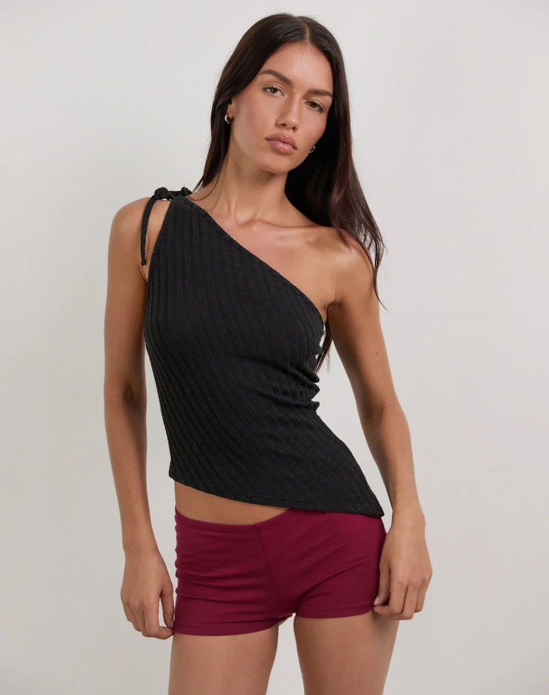 Top Rusana en maille diagonale transparente Noir