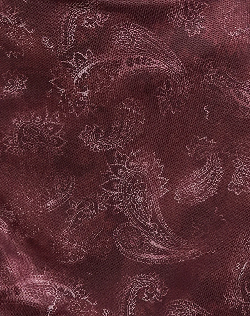 Modena Long Sleeve Mini Dress in Tonal Paisley Plum (Mini robe à manches longues Modena en marguerite tonale)