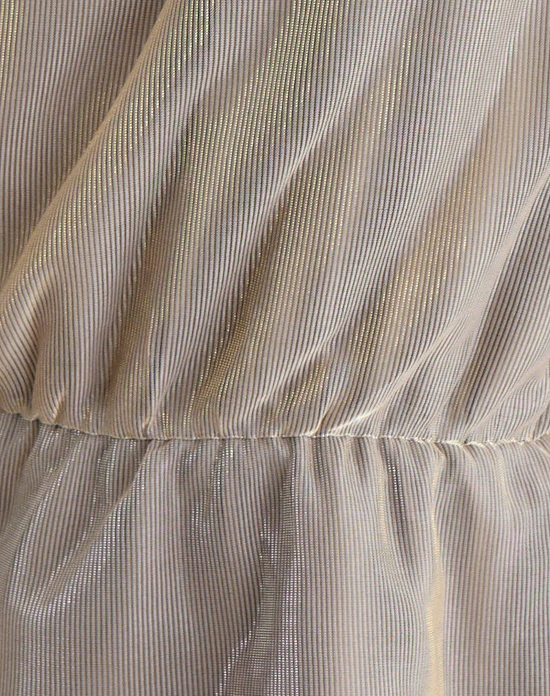 Haut Astria à une épaule avec ceinture à nouer, en plissé doré