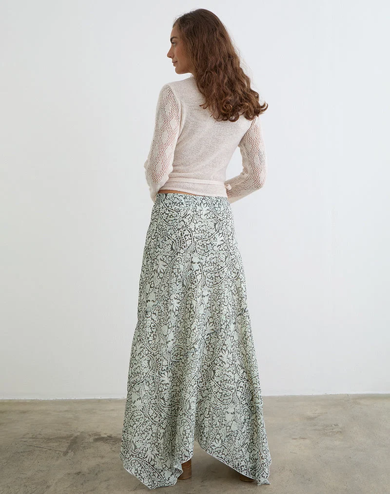 Jupe longue Rumela, motif « Bloom Paisley », bleu pâle