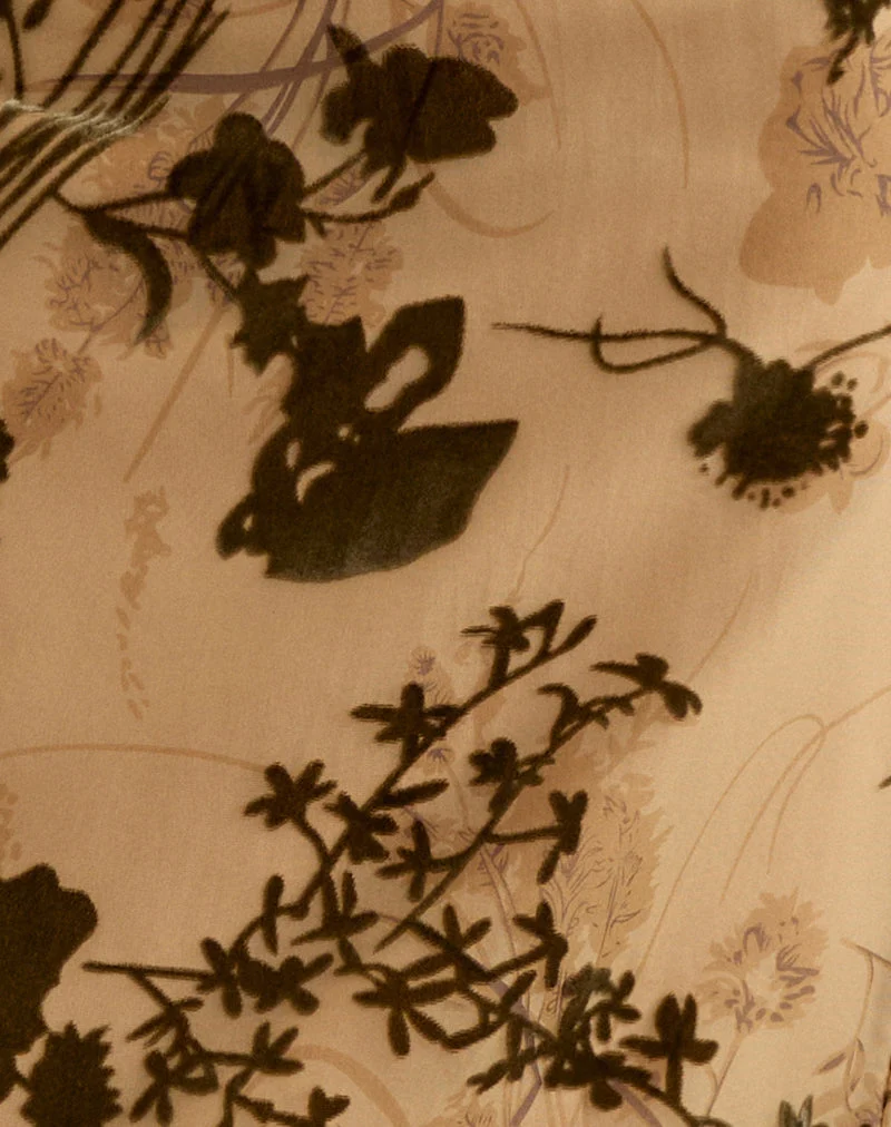 Jupe midi Rujha en dévoré à motifs floraux, couleur beige
