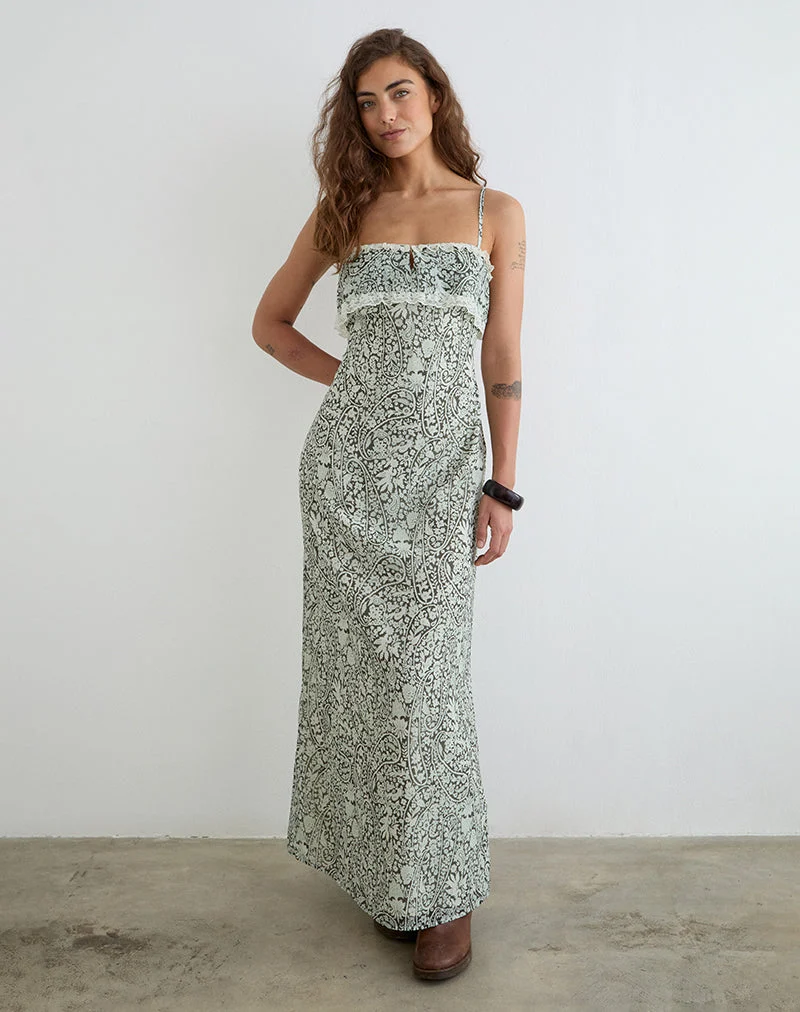 Robe longue Quilla, motif « Bloom Paisley », bleu pâle