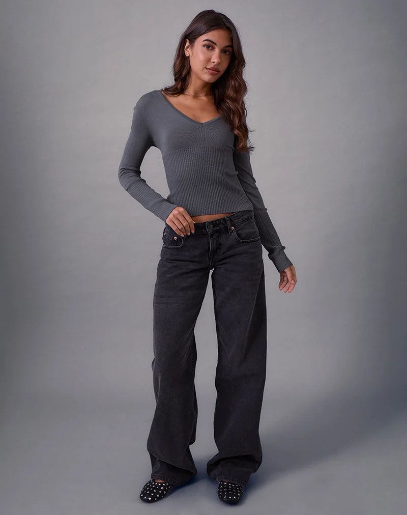 Darya Long Sleeve Knit Top in Slate Grey (Top à manches longues en tricot, gris ardoise)