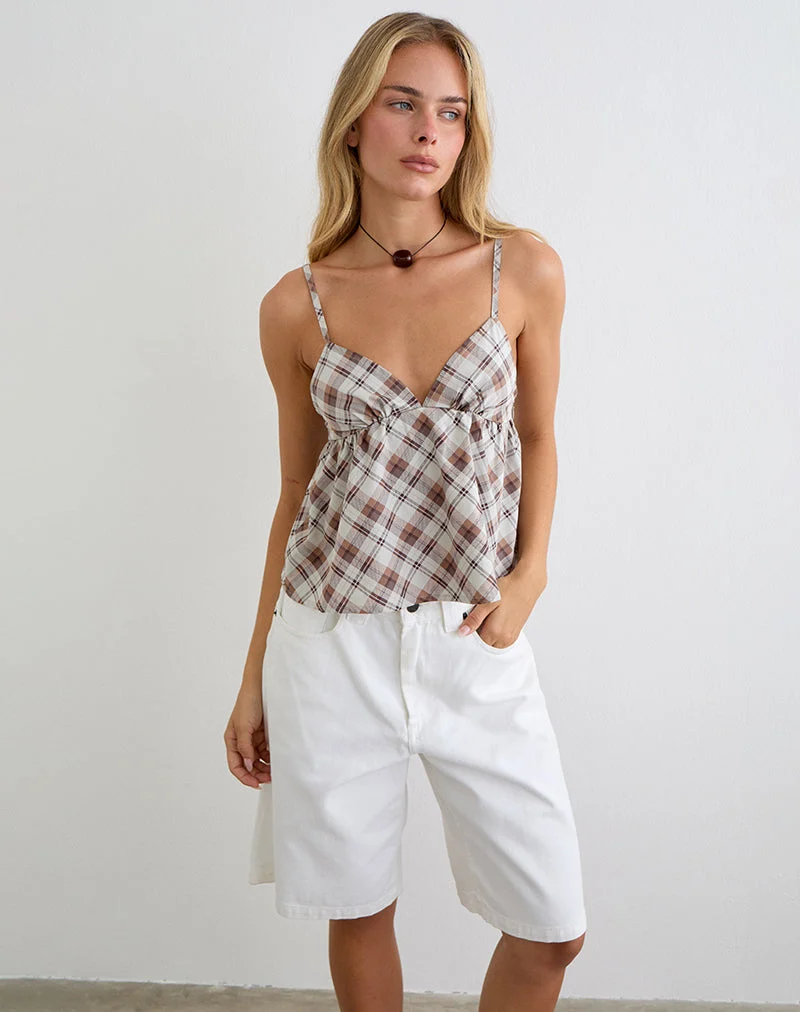 Haut babydoll Luz à carreaux obliques marron