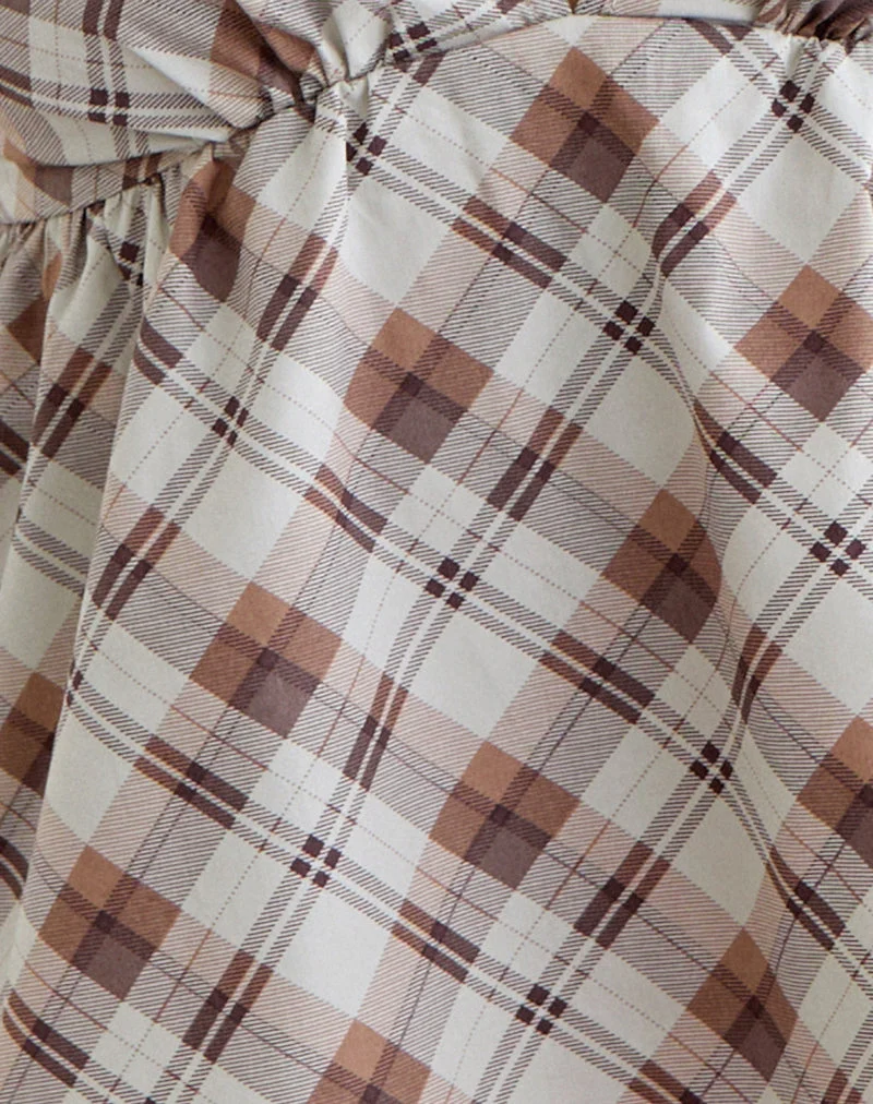 Haut babydoll Luz à carreaux obliques marron