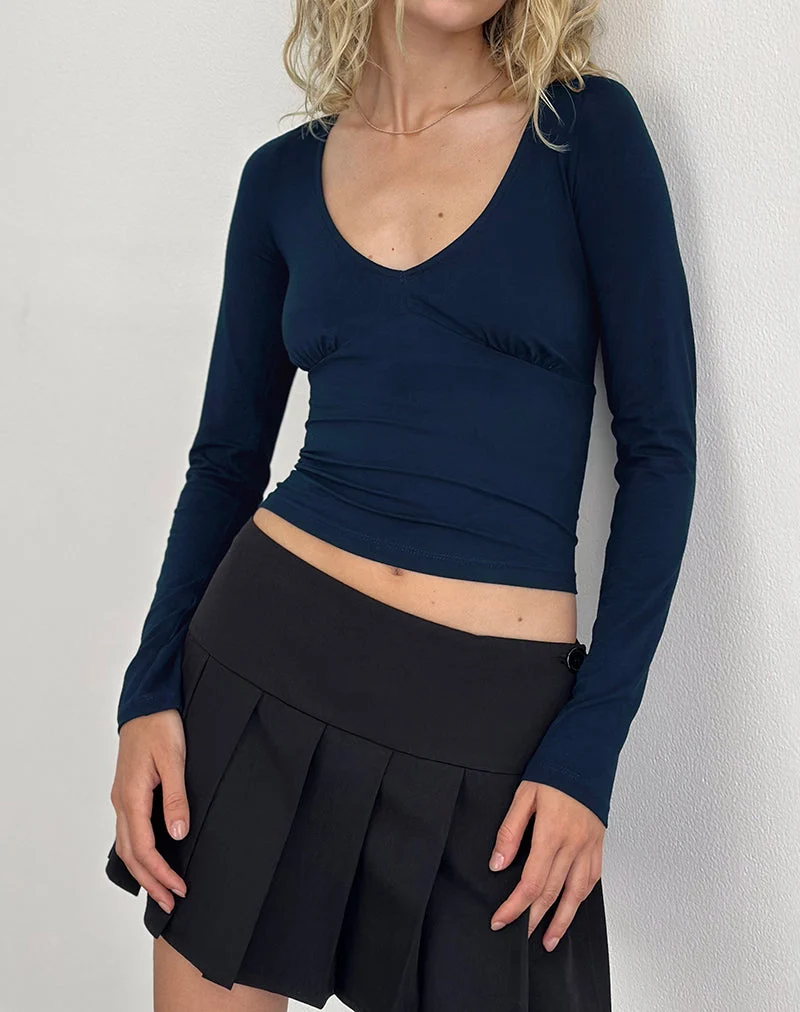 Faye Long Sleeve Top in Navy