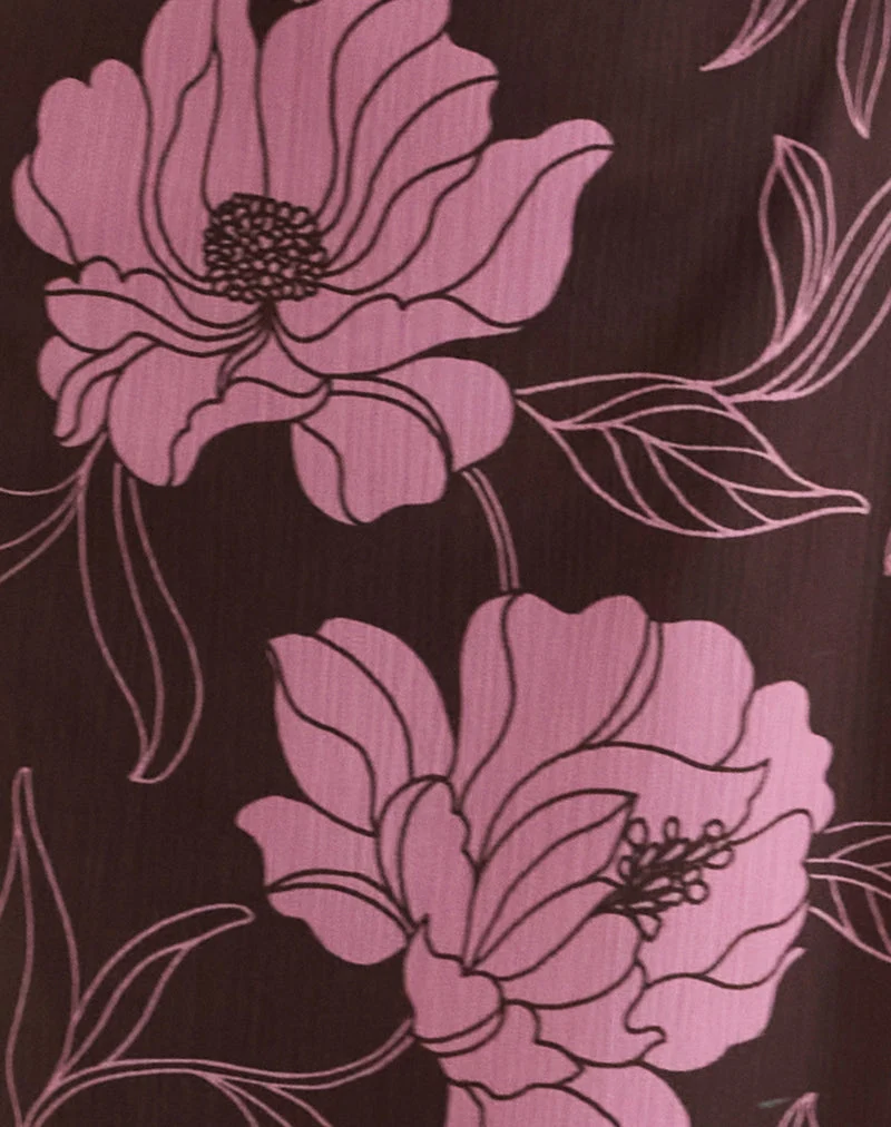 Rujira Cowl Midi Dress in Flare Floral Pink Brown