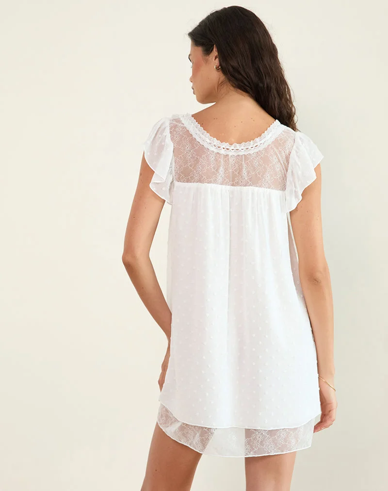 Yagis Smock Mini Dress in Dobby Chiffon White Lace