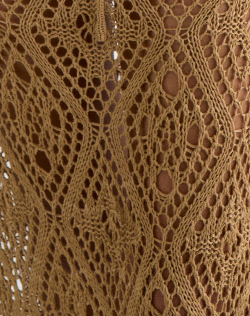 Diora Tie Front Skirt in Crochet Camel