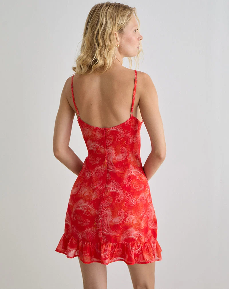 Mireya Mini Dress in Paisley Chiffon Red