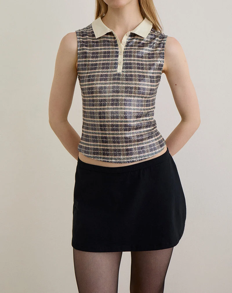 Polo Tisuka à carreaux vintage à paillettes, marron