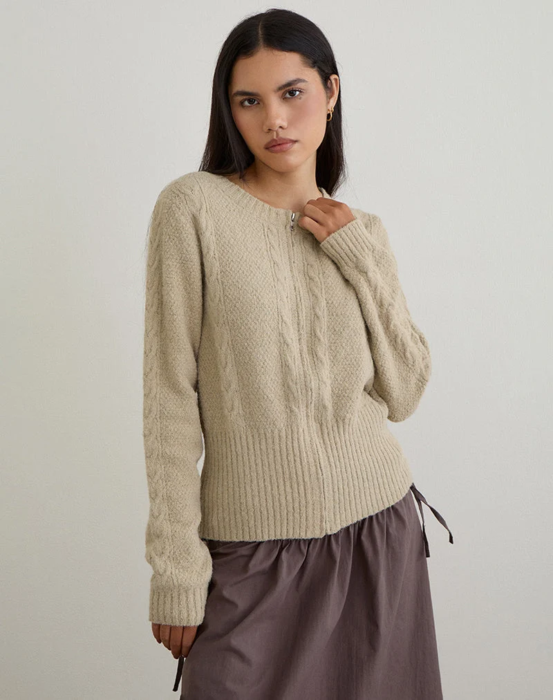 Cardigan Anitra en maille torsadée beige