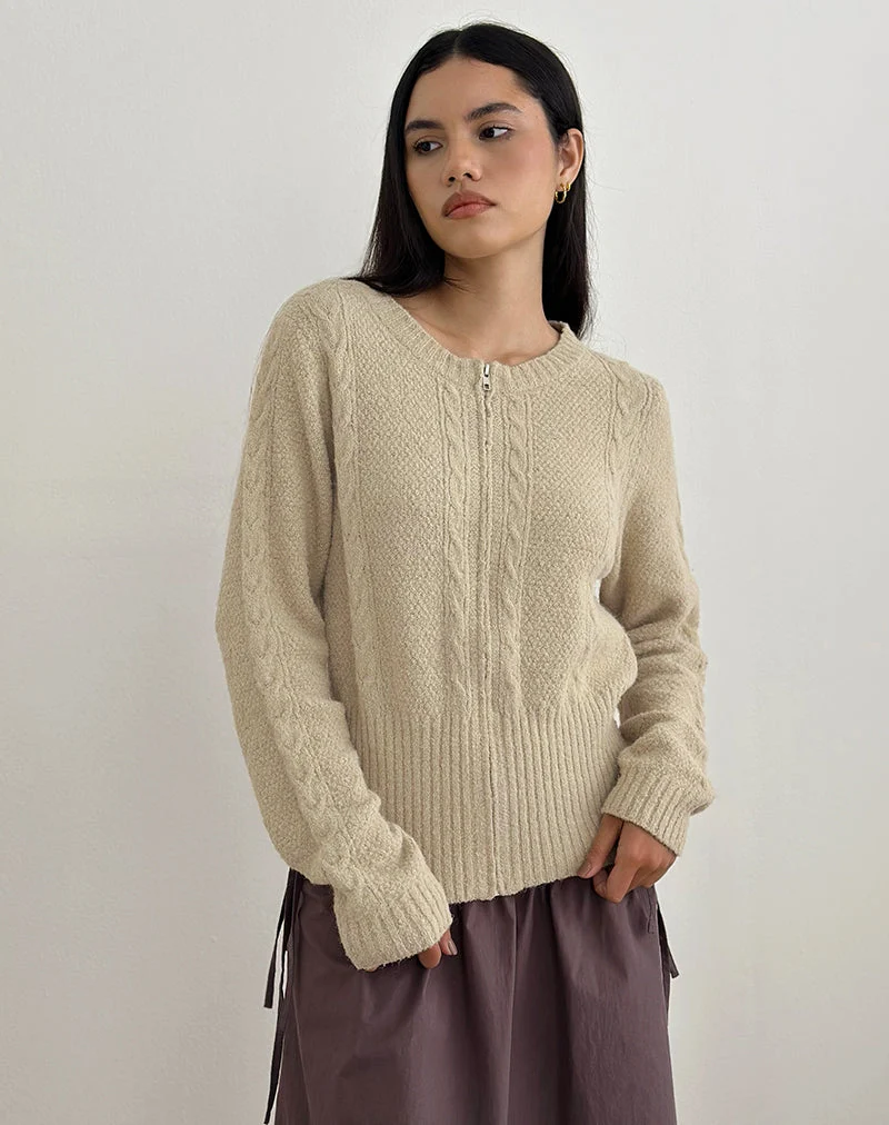 Cardigan Anitra en maille torsadée beige