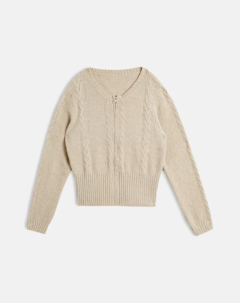 Cardigan Anitra en maille torsadée beige