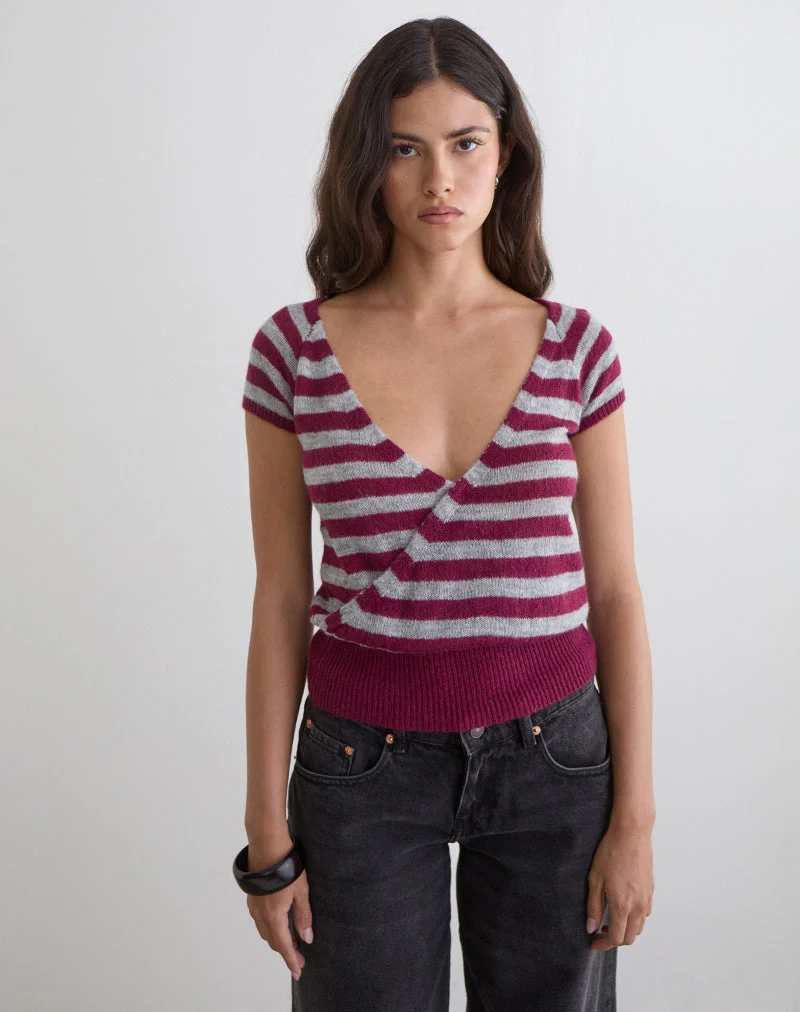 Haut Shilpa à rayures maxi bordeaux et gris