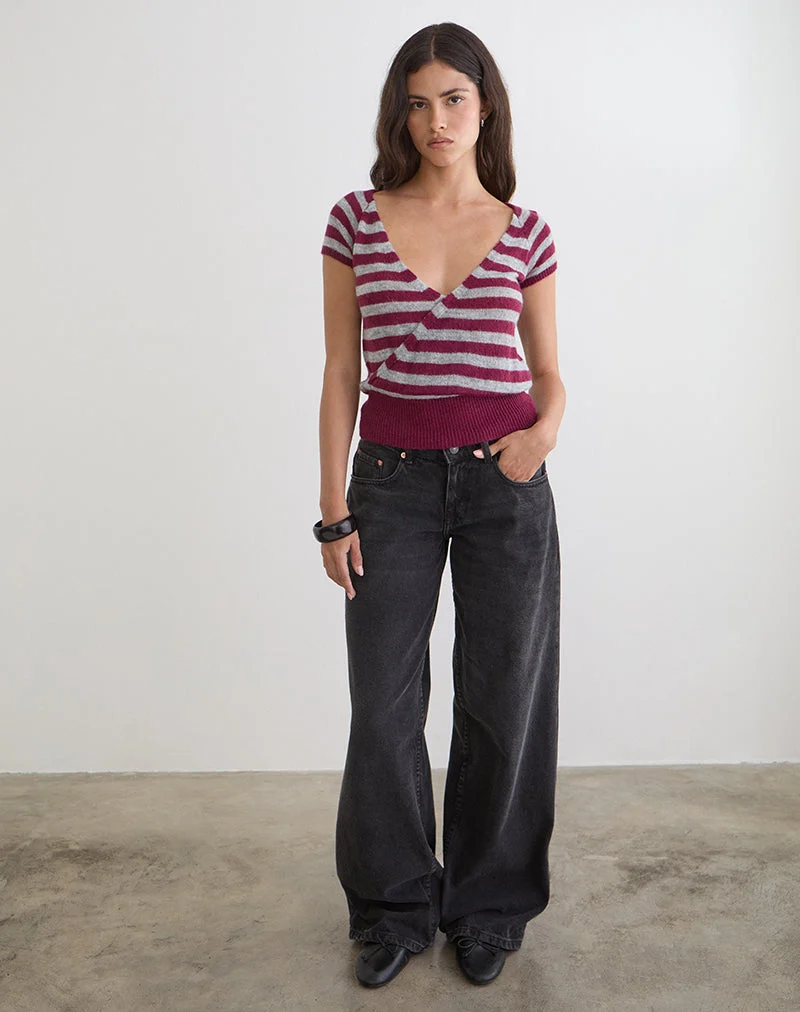 Haut Shilpa à rayures maxi bordeaux et gris