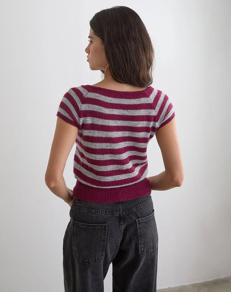 Haut Shilpa à rayures maxi bordeaux et gris