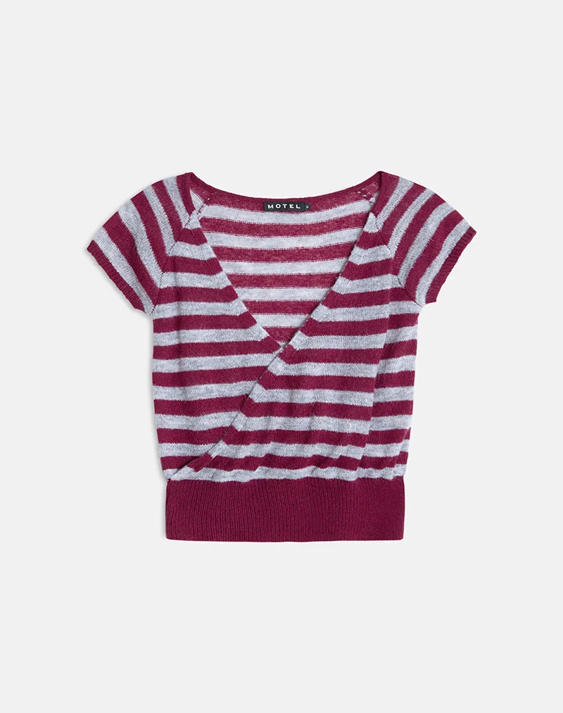 Haut Shilpa à rayures maxi bordeaux et gris