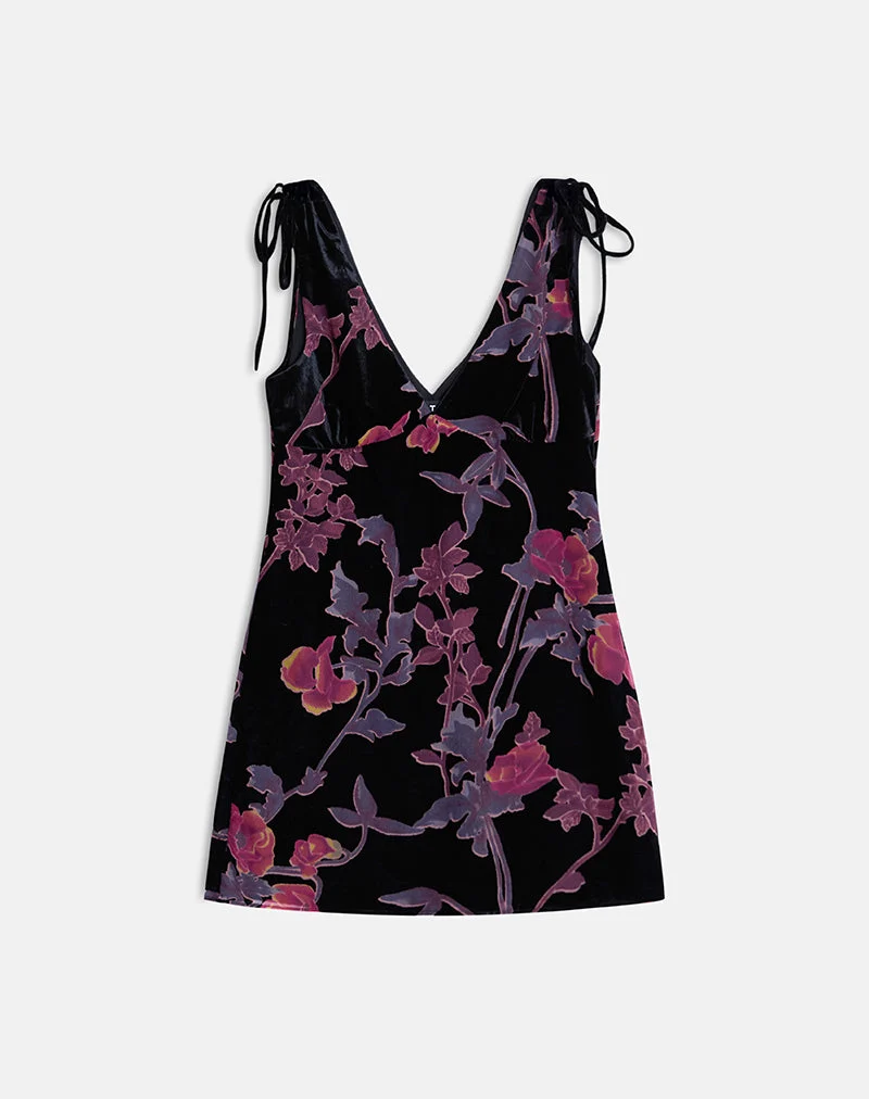 Mini-robe Rosmila noire à imprimé floral dévoré