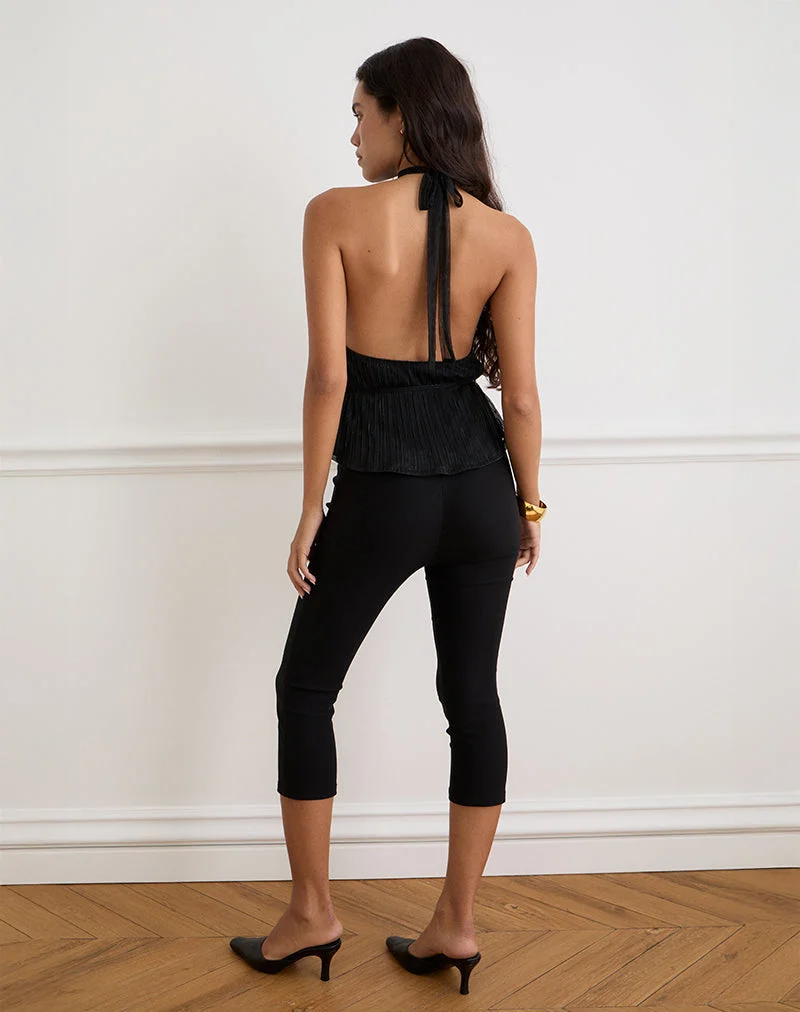 Brienne Top in Chiffon Plisse Black with Lining