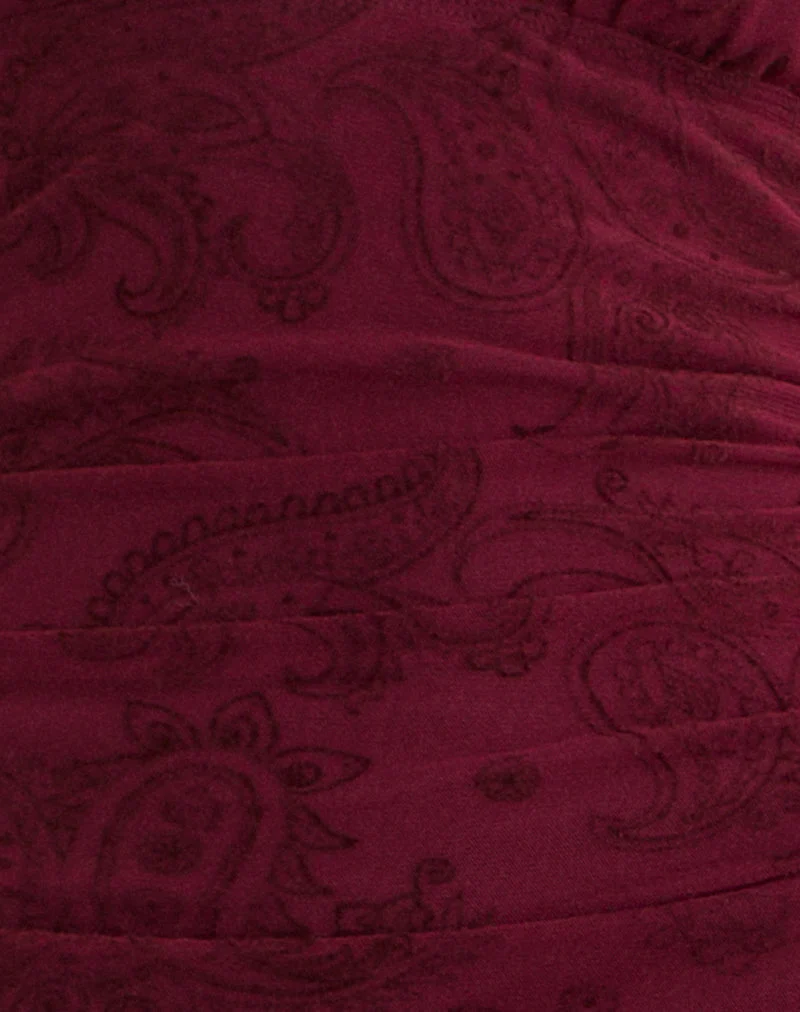 Robe Kamau en flocage compact à motif cachemire couleur vin