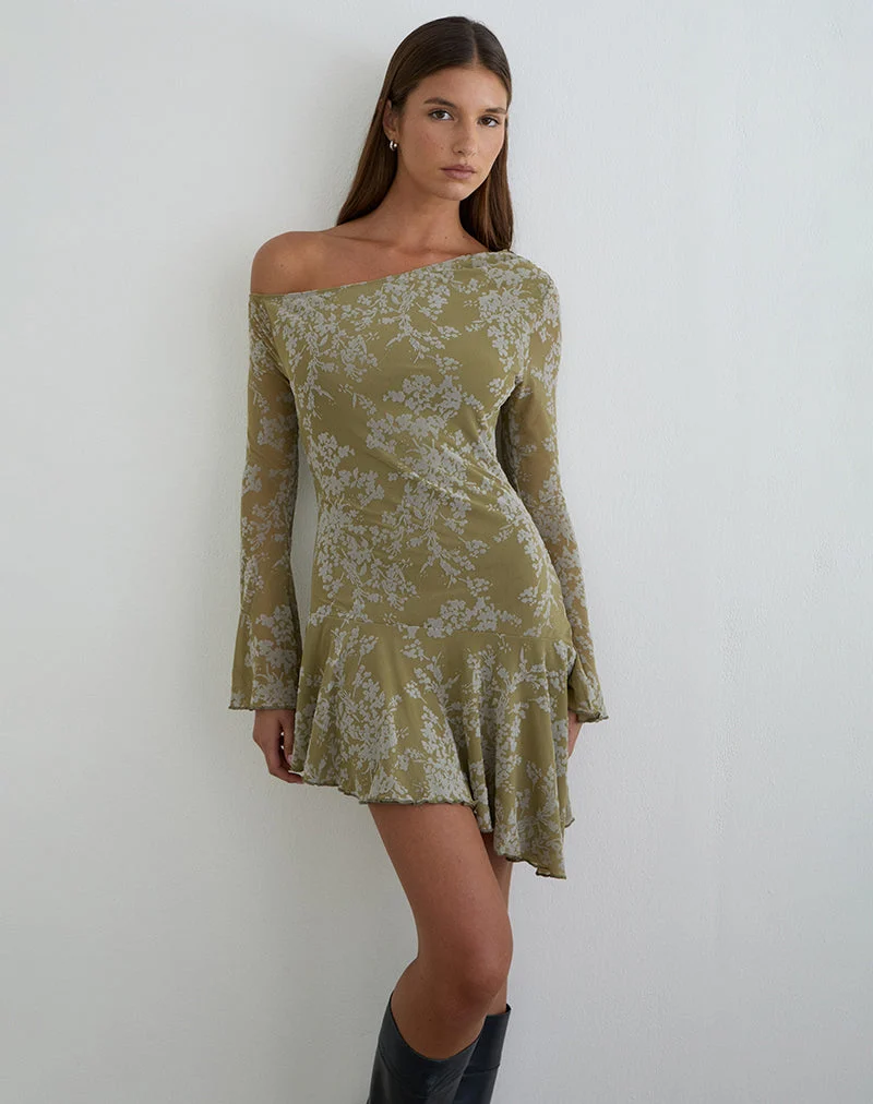 Mini-robe Ruhato couleur mousse pétale olive