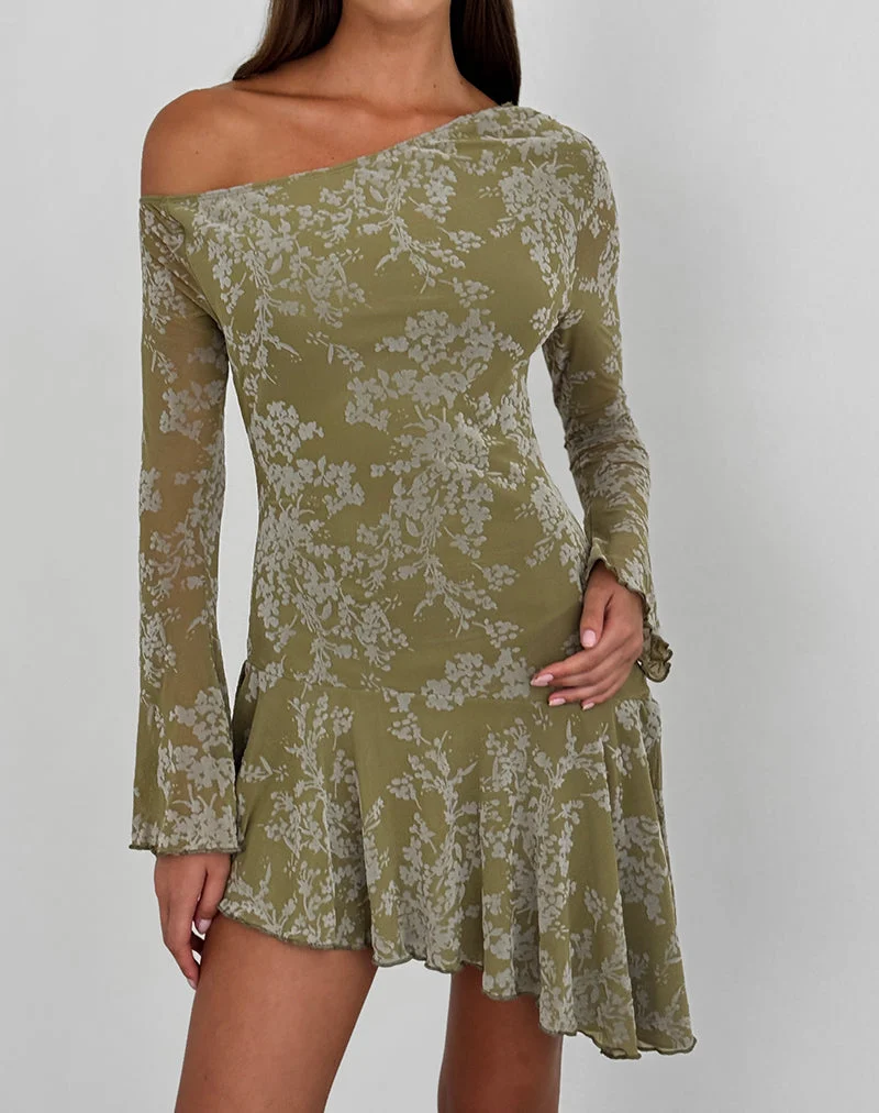 Mini-robe Ruhato couleur mousse pétale olive