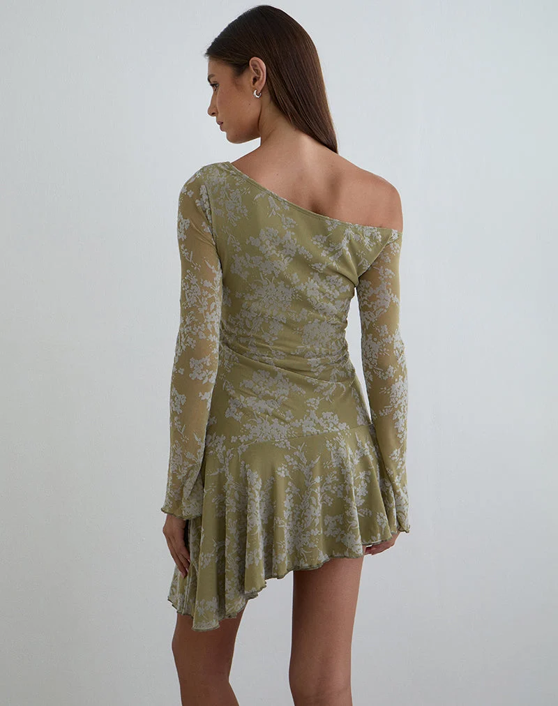 Mini-robe Ruhato couleur mousse pétale olive