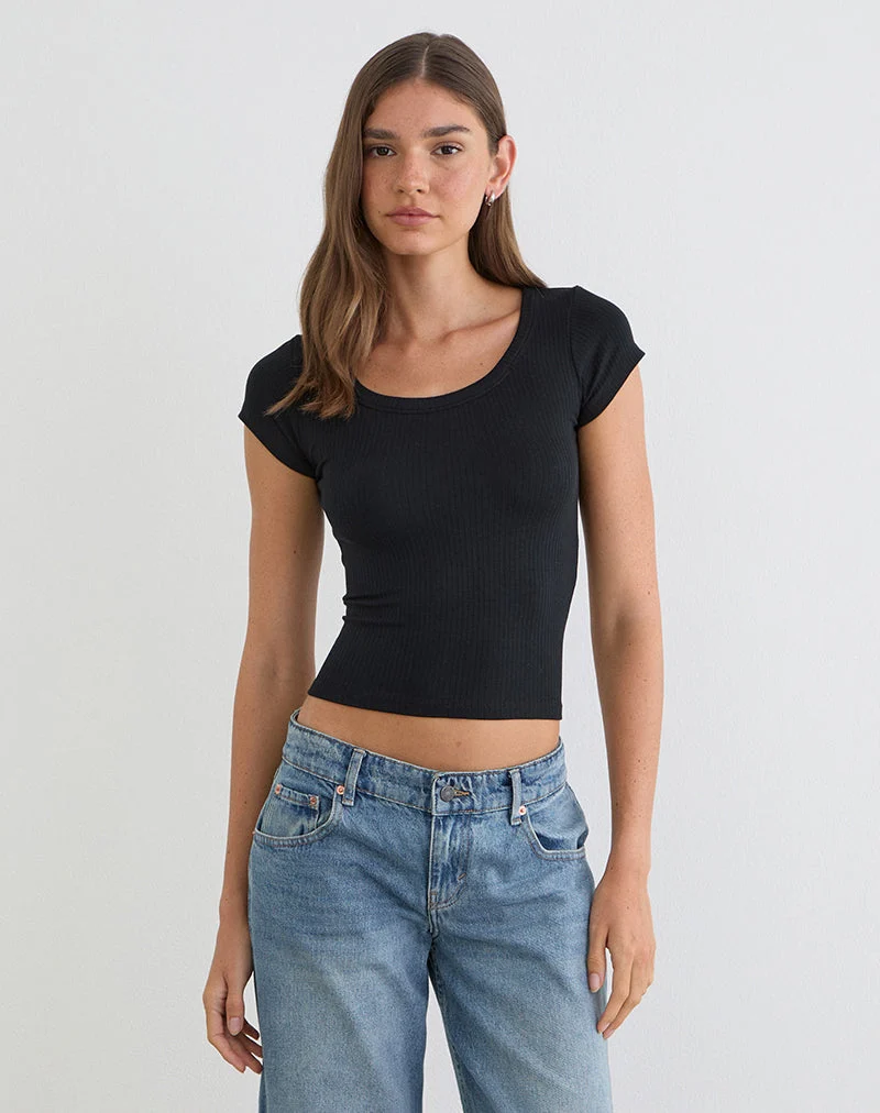 T-shirt Sumala en maille côtelée épaisse noire