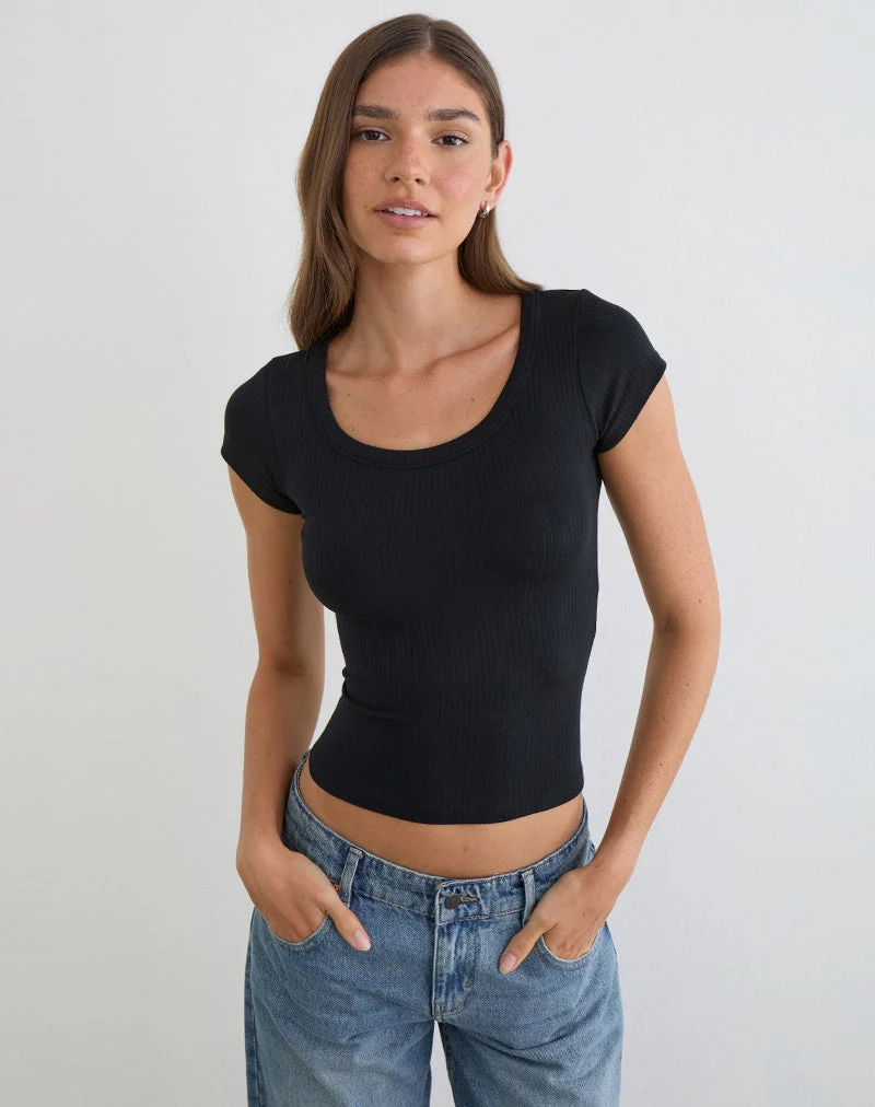 T-shirt Sumala en maille côtelée épaisse noire