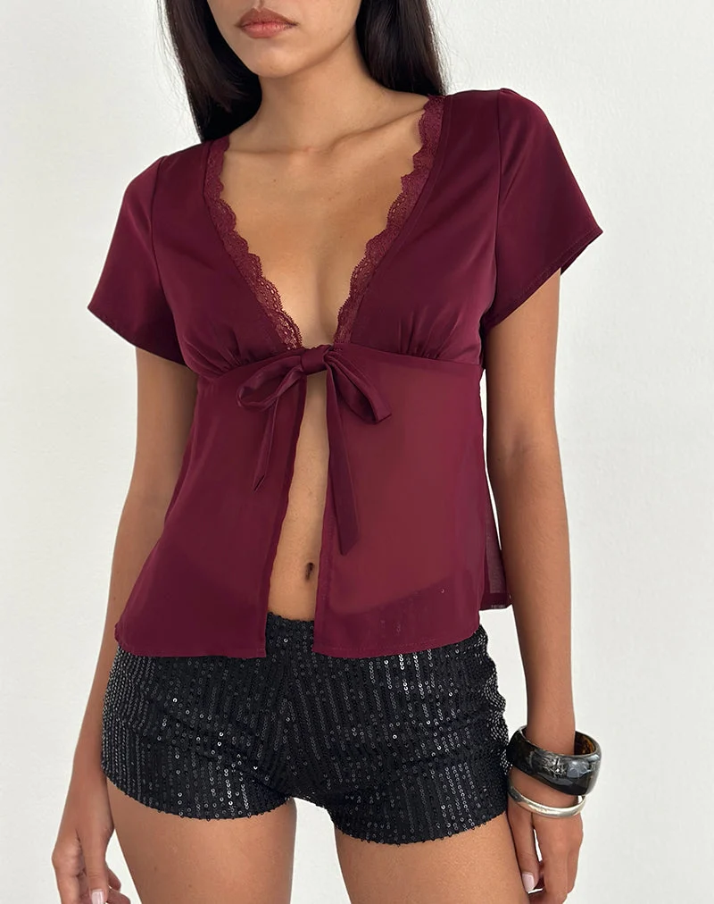Haut Kilu en mousseline satinée bordeaux