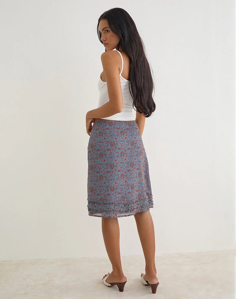 Jupe midi Nanami en mousseline bleu « Shadow Blossom »