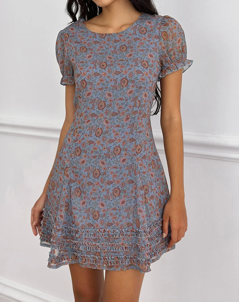 Mini-robe Koharu en mousseline bleu « Shadow Blossom »