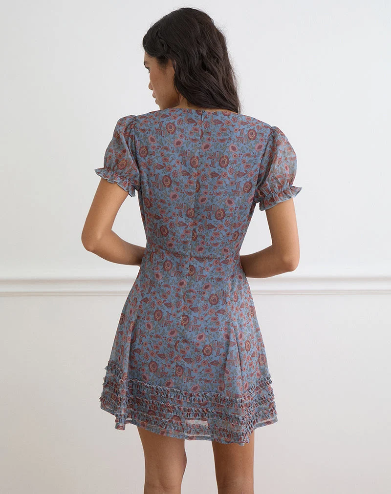 Mini-robe Koharu en mousseline bleu « Shadow Blossom »