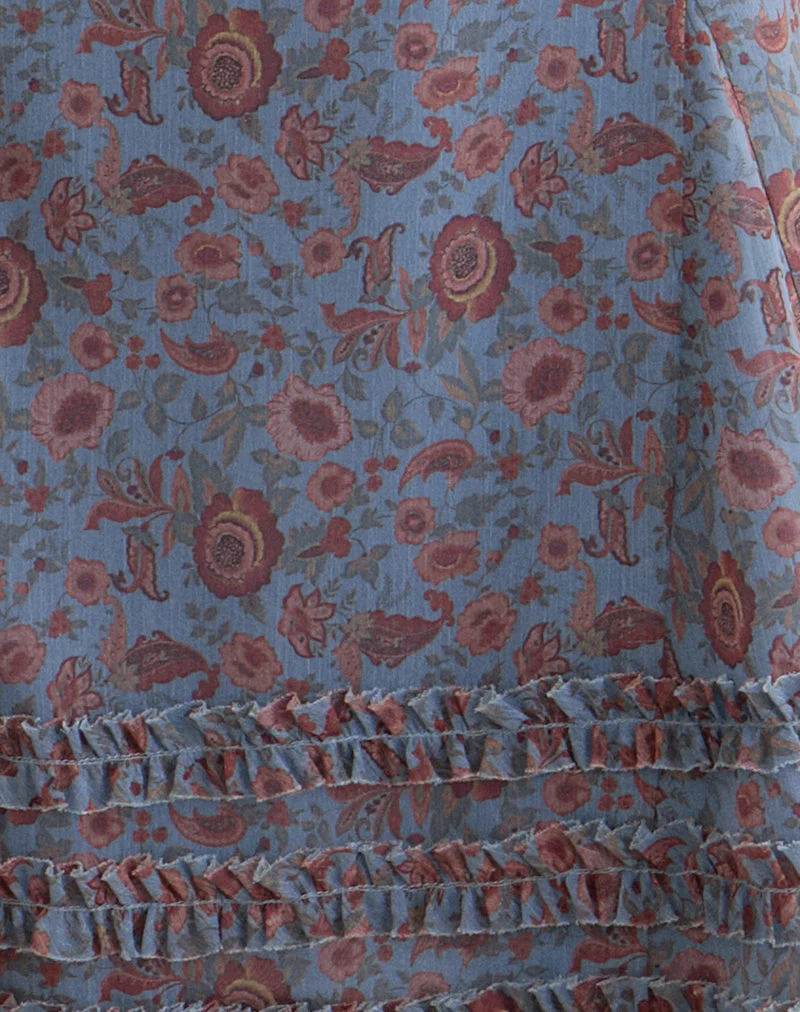 Mini-robe Koharu en mousseline bleu « Shadow Blossom »